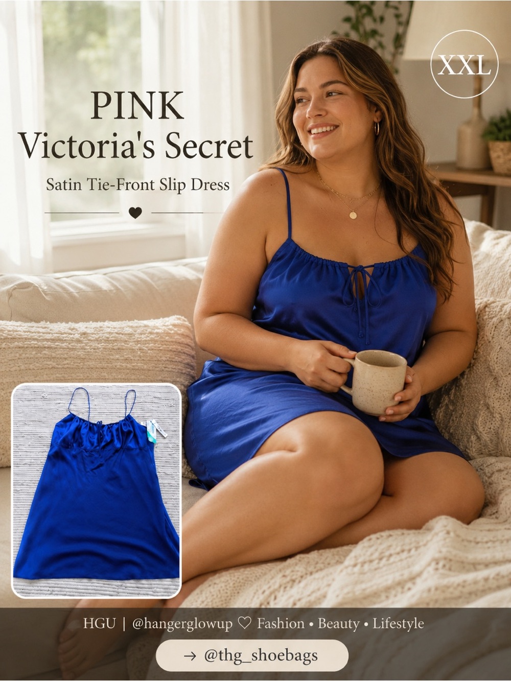 PINK Victoria’s Secret Satin Slip Mini Dress XXL Blue Tencel NWT